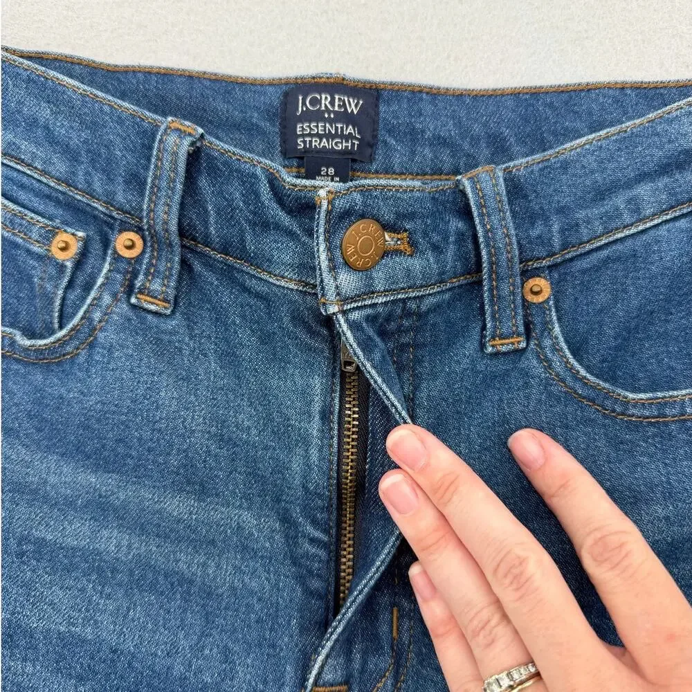 J. Crew Dark Wash Essential Straight Leg High Rise Slim Fit Stretch Denim Jeans